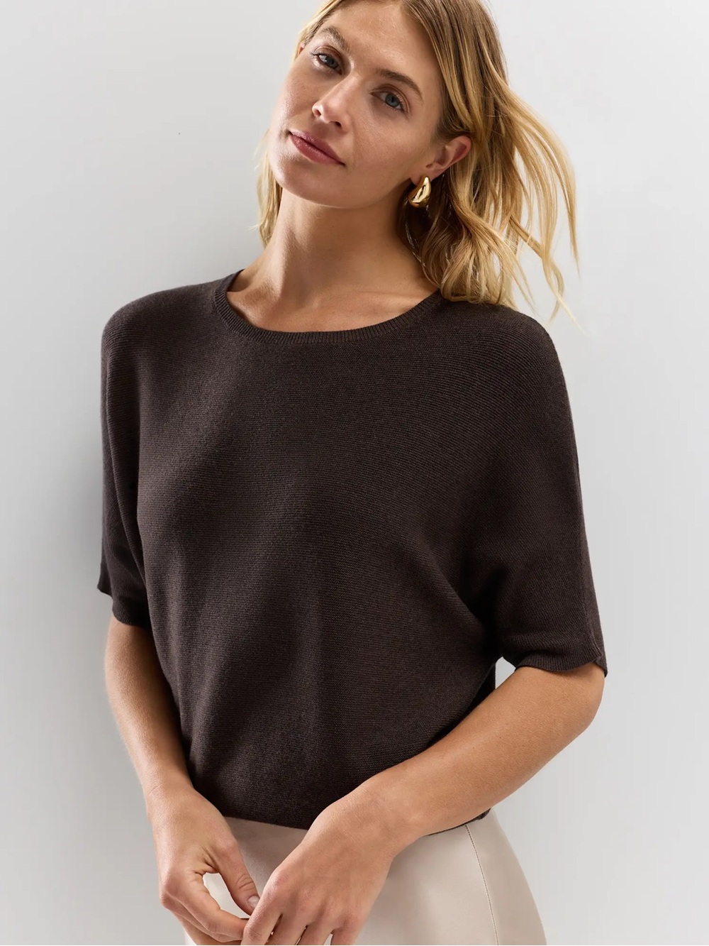 Quince Lightweight Cotton Cashmere Link-Stitch Dolman Sweater, Size XL - Picture 4 of 11
